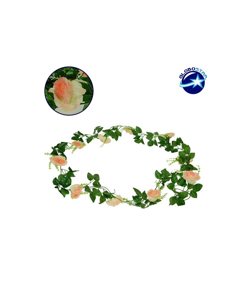 GloboStar® 09003 Τεχνητό Κρεμαστό Φυτό Διακοσμητική Γιρλάντα Μήκους 2.2 μέτρων με 10 X Μεγάλα Τριαντάφυλλα Ροζ